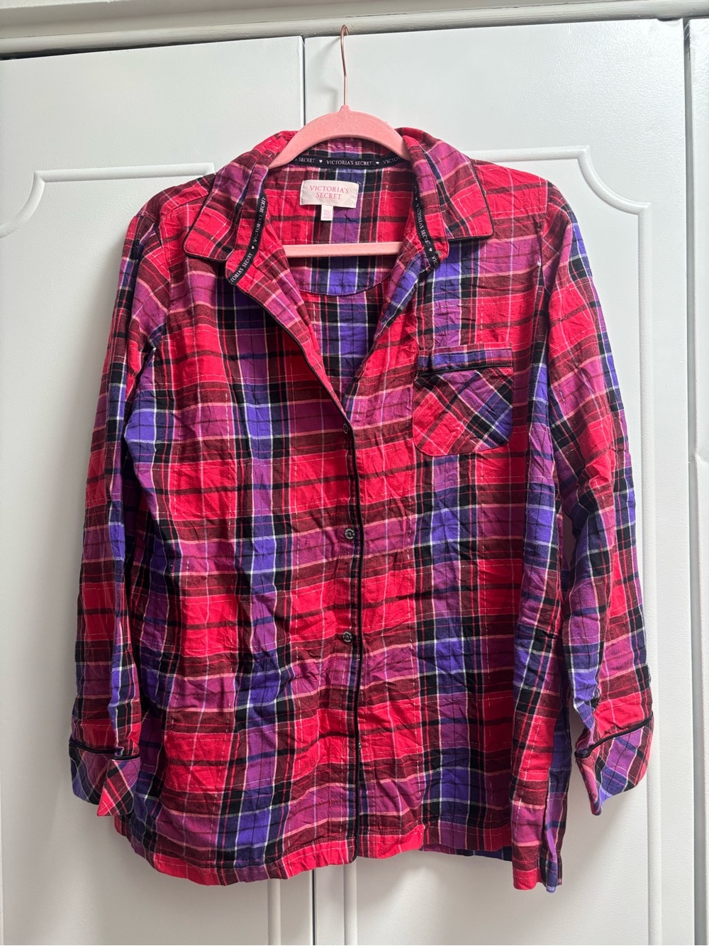Victoria's Secret Red and Purple Plaid Pajama Shirt